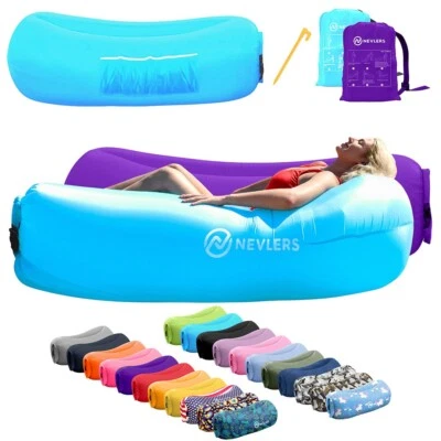 Nevlers Inflatable 2 Pack Purple & Blue Blow Up Lounger Beach Chair - Travel Bag - Image 1 of 4
