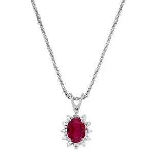 Rylos 14k White Gold Necklace Ruby & Diamond 6X4MM Gemstone July Birthstone - Picture 1 of 2