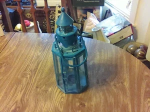 Blue Metal Lighthouse Candle Lantern - Picture 1 of 3