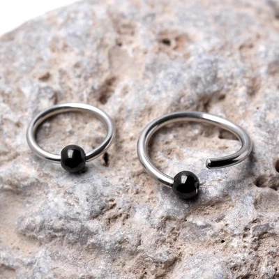 316L Stainless Steel One Side Fixed Captive Bead Ring with Black PVD Plated Ball - Image 1 of 3