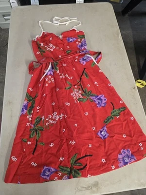 Jerell Texas 80s Novelty Floral Red Open Back Sun Day Dress 11 24" Waist - Image 1 of 4