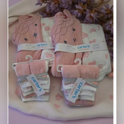 Carter's Just One You Baby Baño JUEGO PAQUETE Estampado Cordero 4 Toallas 12 Paños Nuevo Foto 1 de 4
