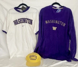 #116- Vintage UW Huskies Shirt (with Tags) + Hat Bundle Both Shirts Size L - Picture 1 of 5