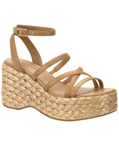 Sun + Stone Womens Finnickk Faux Leather Wedge Sandals 10018626200 Tan Brown 9M - Picture 1 of 7