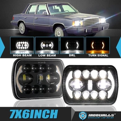 Pair 7x6" LED Headlight Hi/Lo DRL Turn Signal for Plymouth Colt Reliant Horizon Foto 1 de 4