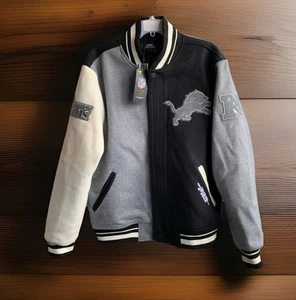 DETROIT LIONS REVERSE FRENCH TERRY MEN'S WOOL PRO STANDARD VARSITY JACKET SZ LG - Picture 1 of 11