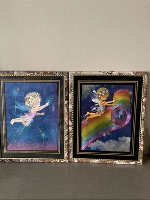 Juego de 2 láminas de arte vintage de hadas duxie y luciérnaga enmarcadas 10x8 Foto 1 de 4