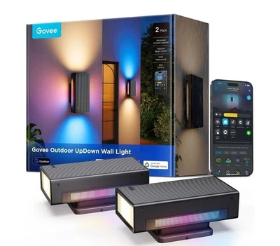 Govee Outdoor UpDown Wall Light, 2 Pack, 1200LM RGBICWW Smart Porch Lights Ou... - Image 1 of 4