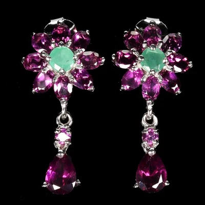 Pendientes de plata de ley 925 pera rodolita granate 7x5 mm piedras preciosas esmeralda Foto 1 de 4