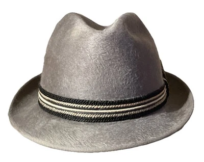 Sombrero Portis Fedora 1930 De Colección Mezcla Castor Piel 7.25 Gris Banda Tejida Corona Arrugada Foto 1 de 4