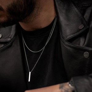 Layering Stainless Steel Geometric Pendant 3D Vertical Bar Necklaces for Men - Imagen 1 de 45