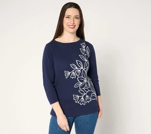Belle by Kim Gravel Read My Tulips Floral Jacquard Cotton Sweater Twilight XS Ne - Bild 1 von 1