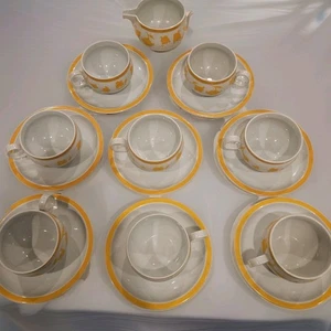 Vintage Block Vista Alegre Ingwermuster 8 Tassen + Untertassen plus Milchkännchen Portugal  - Bild 1 von 6