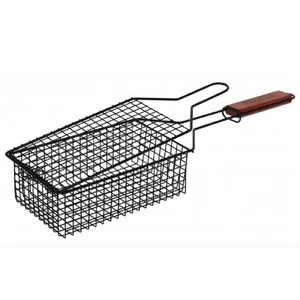 Vaggan Barbeque Metal Grilling Rack Non Stick with Wooden Handle 8.6 x 5.1 Inch - Picture 1 of 2