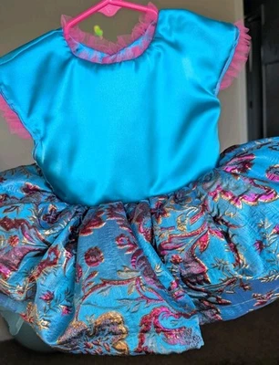 Handmade Gown with rich blue, pink and gold brocade size 2T - Image 1 of 4