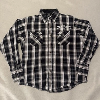 Camisa Jack Daniel’s Hombre Grande Perla A Presión Manga Larga Negro Blanco Cuadros Whisky Foto 1 de 4
