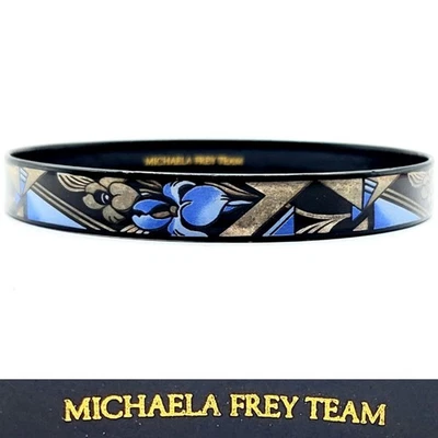 Authentic MICHAELA FREY Vintage Gray Blue Floral Bracelet Bangle Austria - Image 1 of 2
