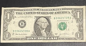 2003A $1 Dollar Bill With Serial Number 93624728 - Low Seal Error - Picture 1 of 2