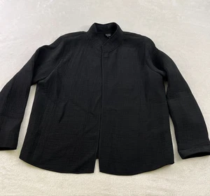 Eileen Fisher Womens Jacket Medium Black Texture Silk Rayon Open Cardigan - Picture 1 of 9