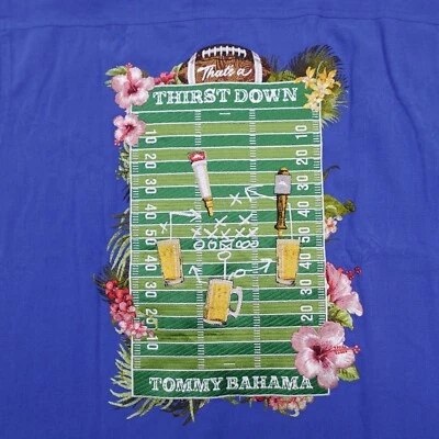 Tommy Bahama Embroidered Silk Blue Thirst Down Football Button Up Shirt Size L - Image 1 of 4