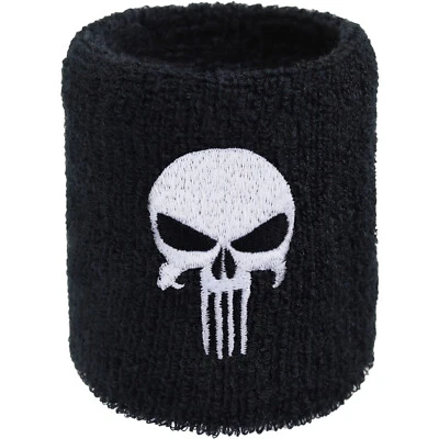 PUNISHER Schweissband Totenkopf Frottee schwarz Skull wristband black metal fan - Bild 1 von 4