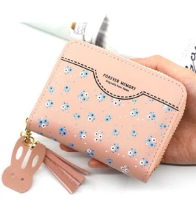 Cute Flower Zipper Small Wallet for Women Girls,Credit Card Holder Coin Purse - Picture 1 of 2