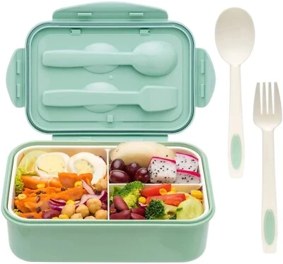 Paquete de 2 loncheras Bento para adultos y niños - 1100 ml con cuchara y tenedor - verde Foto 1 de 4
