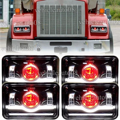 4pcs 4x6" inch LED Headlights Sealed Beam Red Demon eyes HID Xenon Replacement - Image 1 of 4