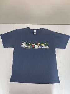 Gildan Official Peanuts Mens Large Charlie Brown Blue Short Sleeve T-Shirt VTG