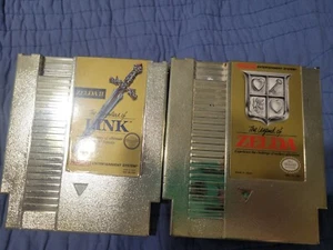 The Legend of Zelda + Adventure of Link (Nintendo NES) Autentico Testato Oro - Foto 1 di 3