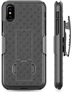 for iPhone X / iPhone 10 - Black Holster Swivel Belt Clip Hard Slim Case Cover - Picture 1 of 6