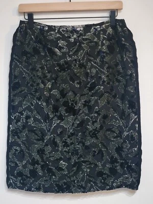 Falda LANVIN Floral Texturizada Azul Negro Talla 38 EE. UU. 6 Foto 1 de 4