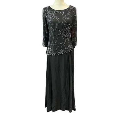 Vestido J Kara Para Mujer 6P Negro Cuentas Semi Transparente Superposición Gasa Vestido Evento Formal Foto 1 de 4