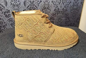 Ugg-Teen Girl's Neumel li Graphic Stitch tan fur lace-up boot/shoe size 5 - Picture 1 of 7
