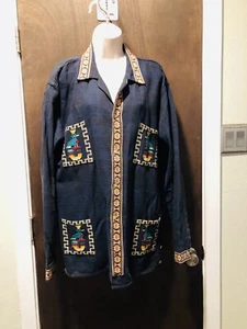 Extraordinary Handmade Native Peacock SZ 18 Women's L/ Sleeve Button Down Blouse - Picture 1 of 8
