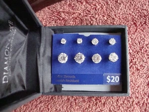 Sterling Silver Stud Earrings Cubic Zirconia Women SET OF 4 Earrings Set - Picture 1 of 4
