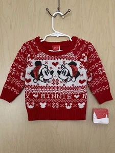 DISNEY Baby Girls 12 Months Red Mickey Minnie Christmas Baby Sweater - Picture 1 of 3