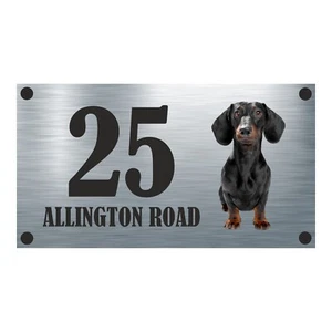 Colour Dachshund Aluminium House Sign Personalised - House Name/No & Street Name - Picture 1 of 5