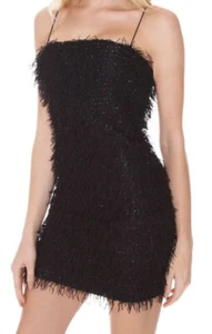 Forever 21 Black Glitter Fringe Tinsel Bodycon Spaghetti Strap Dress Size M - Picture 1 of 12