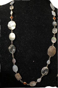Chicos Necklace Disc Link Abalone Glass Varied Chain Vintage? - Picture 1 of 8
