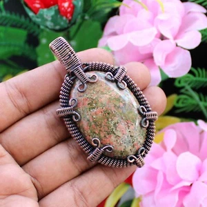Unakite Wire Wrapped Pendant Gemstone Pendant Handcrafted Copper Ethnic Gift - Picture 1 of 8