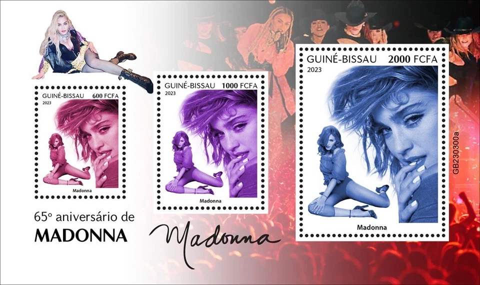 Estampillas de Madonna Singer 65 aniversario MNH 2023 Guinea-Bissau M/S Foto 1 de 1