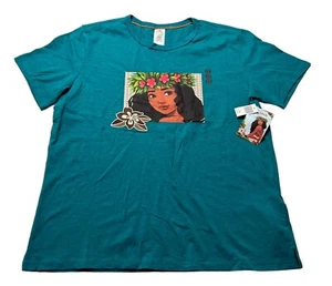 NEW Disney Parks Moana Artwork Teal Women’s Graphic T-shirt Size Large LG NWT - Picture 1 of 5