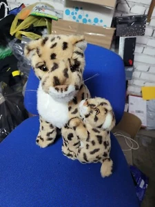 Cheetah Leopard Cub Mama Plush Stuffed Animal Cat Attached Vintage Rare Pair - Picture 1 of 3