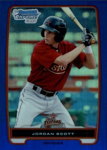 2012 Bowman Chrome Prospects Blue Refractors Card #BCP145 Jordan Scott/250