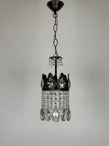 Antique Vintage Brass & Crystals Chandelier Lighting French Style Small Lamp - Picture 1 of 11