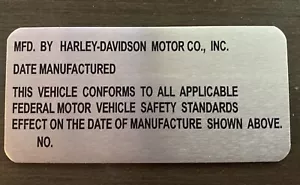 Etiqueta de identificación de marco de aluminio macizo Harley VIN # etiqueta plateada grabada de los años 70 a 80 - Imagen 1 de 1