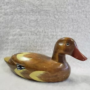 Anatra vintage legno massello dipinto a mano decorativo caccia marrone 9" - Foto 1 di 7