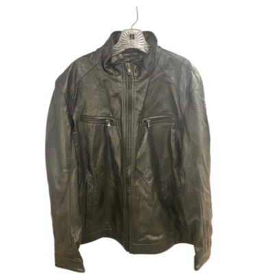 Chaqueta de moto Michael Kors de cuero sintético negra para hombre talla L bolsillos con cremallera  Foto 1 de 4