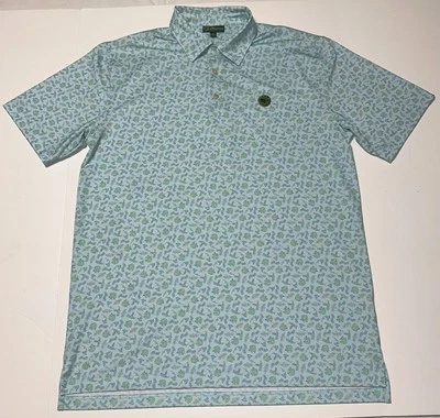 Polo Masters 1934 para hombre grande Berckmans Place verde azulado estampado por todas partes RARO USADO EN EXCELENTE ESTADO Foto 1 de 4